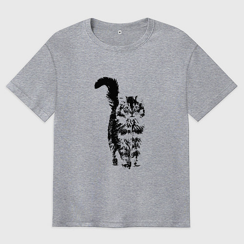 Мужская футболка оверсайз КОШКА С ПУШИСТЫМ ХВОСТОМ / Меланж – фото 1