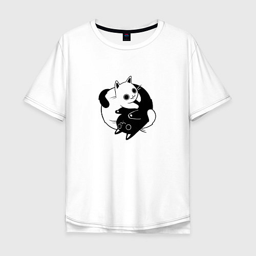 Мужская футболка оверсайз Yin Yang Black And White Cats / Белый – фото 1