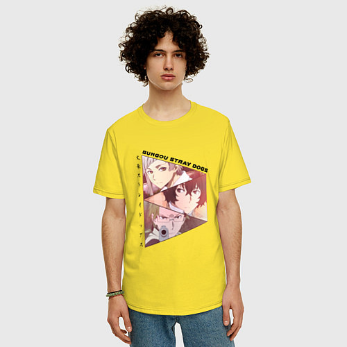 Мужская футболка оверсайз Великий из бродячих псов, Дазай Осаму, Ацуши Накад / Желтый – фото 3