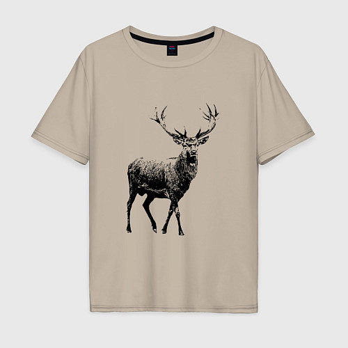 Мужская футболка оверсайз Черный олень Black Deer / Миндальный – фото 1