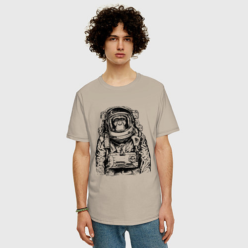 Мужская футболка оверсайз Monkey Astronaut / Миндальный – фото 3