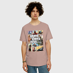 Футболка оверсайз мужская GTA V Logos, цвет: пыльно-розовый — фото 2