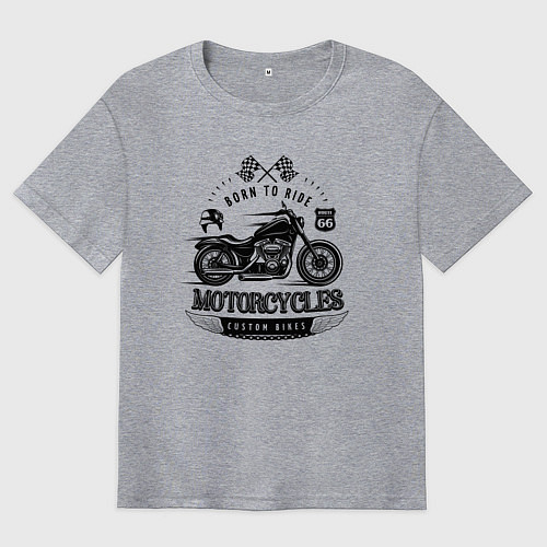 Мужская футболка оверсайз Motorcycle Born to ride / Меланж – фото 1