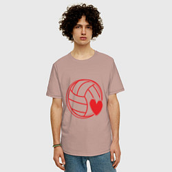 Футболка оверсайз мужская Сердечко Волейбола, цвет: пыльно-розовый — фото 2