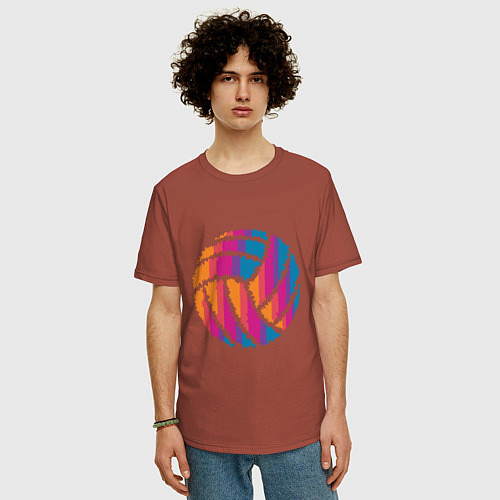 Мужская футболка оверсайз Ball Volleyball / Кирпичный – фото 3