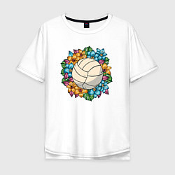 Футболка оверсайз мужская Volleyball - Flowers, цвет: белый