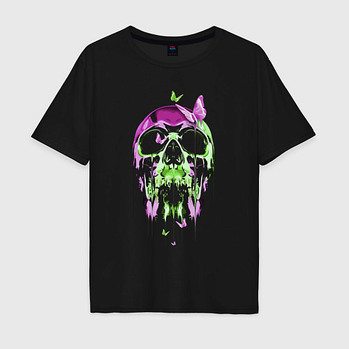 Мужская футболка оверсайз Skull & Butterfly Neon / Черный – фото 1