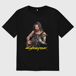 Футболка оверсайз мужская Джонни Cyberpunk2077 Johnny с гитарой, цвет: черный