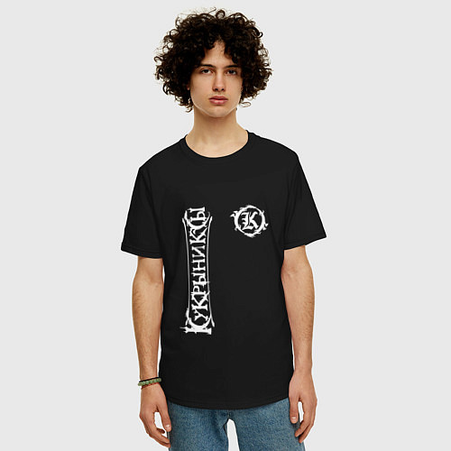 Мужская футболка оверсайз Кукрыниксы вертикально / Черный – фото 3