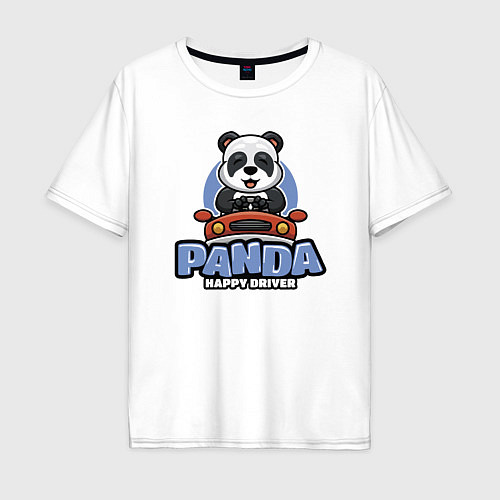 Мужская футболка оверсайз Panda Happy driver / Белый – фото 1