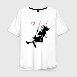 Футболка оверсайз мужская Banksy - Бэнкси девочка на качелях, цвет: белый