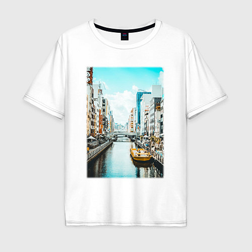 Мужская футболка оверсайз Водный Канал Осака В Японии / Белый – фото 1