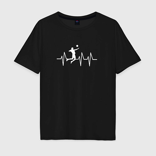 Мужская футболка оверсайз Волейбол в сердце / Черный – фото 1