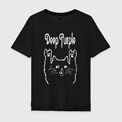 Футболка оверсайз мужская Deep Purple Рок кот, цвет: черный