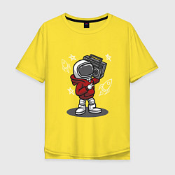 Футболка оверсайз мужская Космонавт с магнитофоном, цвет: желтый