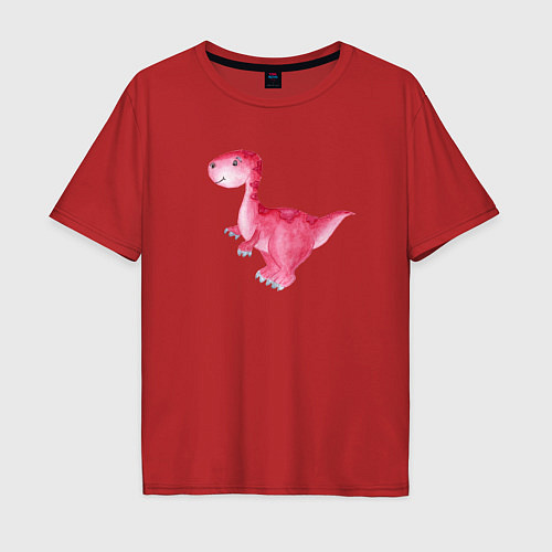 Мужская футболка оверсайз Розовый динозаврик / Красный – фото 1