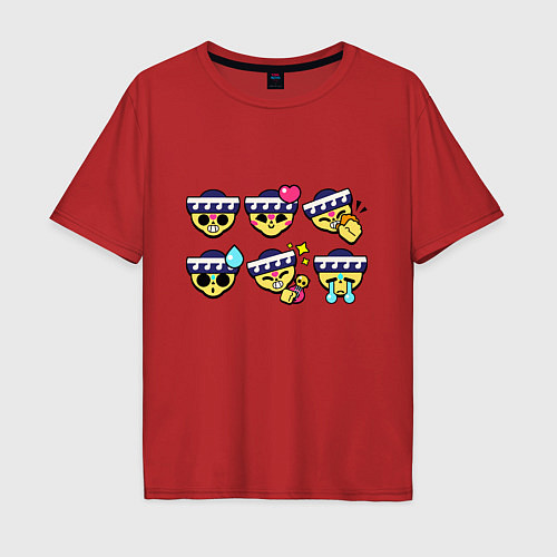 Мужская футболка оверсайз Значки на Поко Пины Бравл Старс Poco / Красный – фото 1