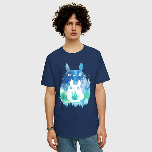 Мужская футболка оверсайз Семья кроликов Акварель / Тёмно-синий – фото 3