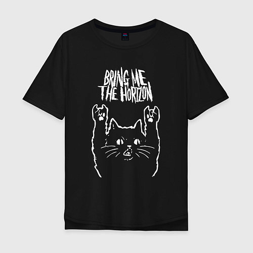Мужская футболка оверсайз Bring Me the Horizon Рок кот / Черный – фото 1