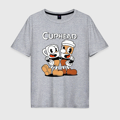 Мужская футболка оверсайз Cuphead 2 чашечки / Меланж – фото 1