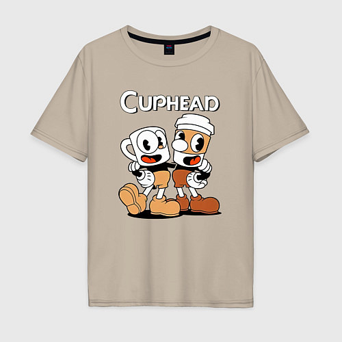 Мужская футболка оверсайз Cuphead 2 чашечки / Миндальный – фото 1