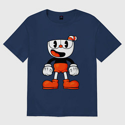 Футболка оверсайз мужская Cuphead красная чашечка, цвет: тёмно-синий