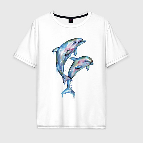 Мужская футболка оверсайз Dolphins Watercolour / Белый – фото 1