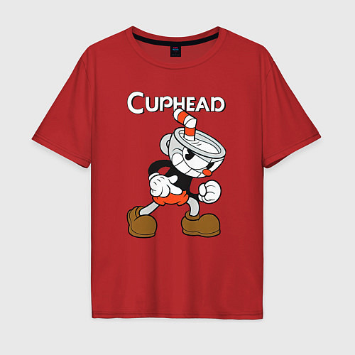 Мужская футболка оверсайз Злая чашечка cuphead / Красный – фото 1