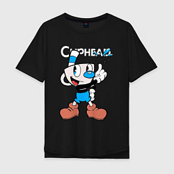 Футболка оверсайз мужская Синяя чашка Cuphead, цвет: черный