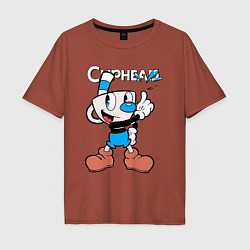 Мужская футболка оверсайз Синяя чашка Cuphead