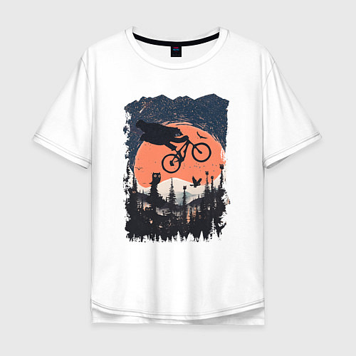 Мужская футболка оверсайз Лунный Медведь Райдер / Белый – фото 1