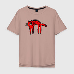 Мужская футболка оверсайз Прикольный красный кот
