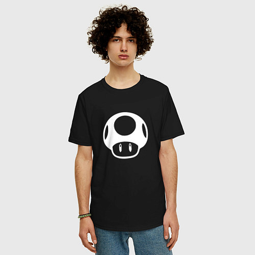 Мужская футболка оверсайз Грибок из Марио / Черный – фото 3
