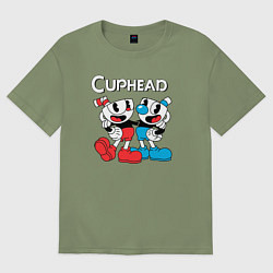 Футболка оверсайз мужская Cuphead Чашечки, цвет: авокадо