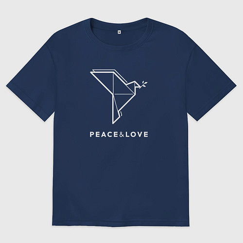 Мужская футболка оверсайз Мирный голубь, оригами / Тёмно-синий – фото 1