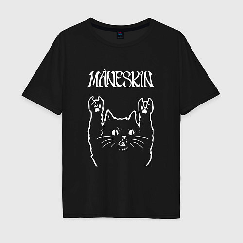 Мужская футболка оверсайз Maneskin Рок кот / Черный – фото 1