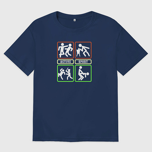 Мужская футболка оверсайз Активный Спорт / Тёмно-синий – фото 1