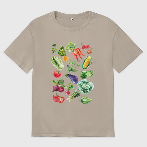 Мужская футболка оверсайз Акварельная иллюстрация Овощи / Миндальный – фото 1