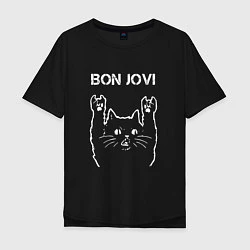Футболка оверсайз мужская Bon Jovi Рок кот, цвет: черный