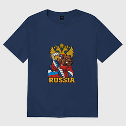 Футболка оверсайз мужская Хоккей - Russia, цвет: тёмно-синий