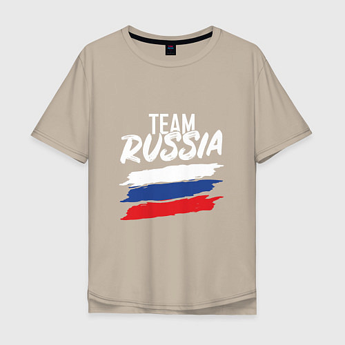 Мужская футболка оверсайз Team - Russia / Миндальный – фото 1