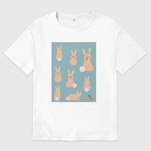 Мужская футболка оверсайз Пасхальные зайчики / Белый – фото 1
