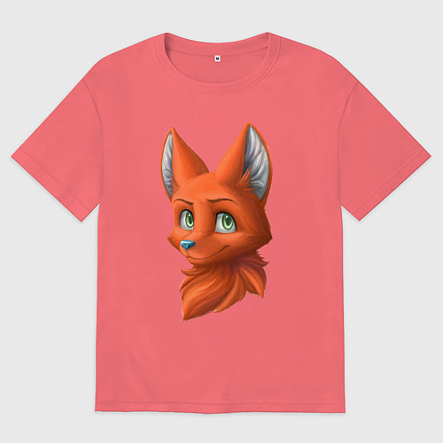 Мужская футболка оверсайз Милая лисичка Cute fox / Коралловый – фото 1