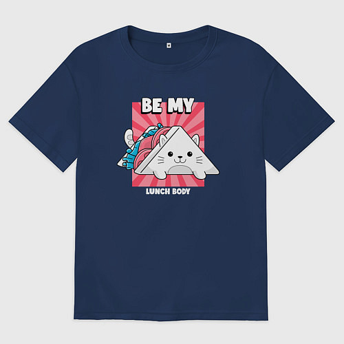 Мужская футболка оверсайз Кот - сэндвич / Тёмно-синий – фото 1