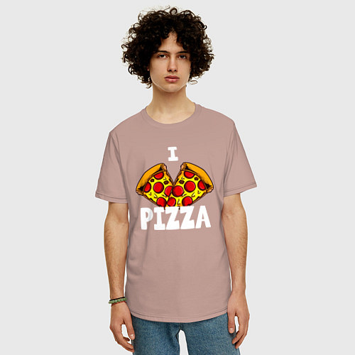 Мужская футболка оверсайз Я люблю пиццу 2 слайса / Пыльно-розовый – фото 3