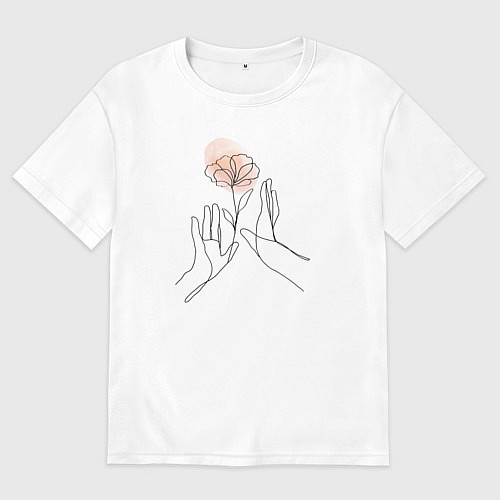 Мужская футболка оверсайз Цветок в руках / Белый – фото 1