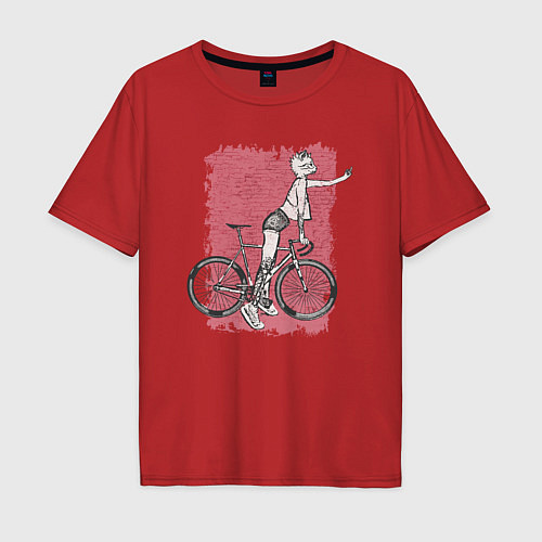 Мужская футболка оверсайз Bike punk cats / Красный – фото 1