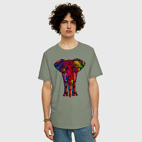 Мужская футболка оверсайз Психоделически раскрашенный слон / Авокадо – фото 3