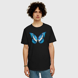 Футболка оверсайз мужская Blue butterfly синяя бабочка, цвет: черный — фото 2