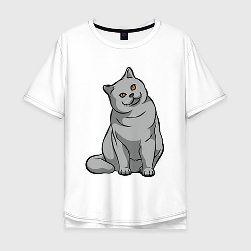 Мужская футболка оверсайз Серый котейка / Белый – фото 1
